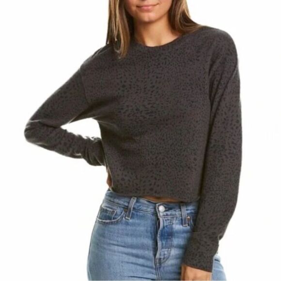 Monrow Gray Crop Animal Print Monrow Sweatshirt - Picture 1 of 7
